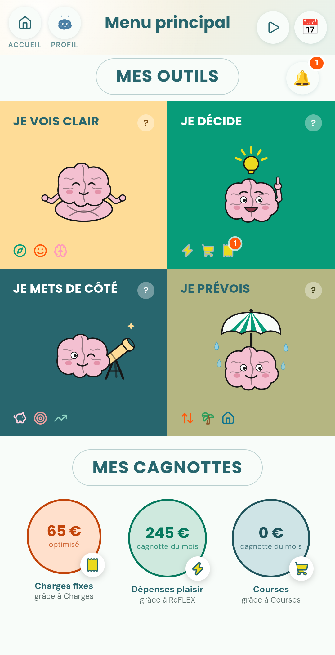 Écran Mes outils de l’appli VOKO