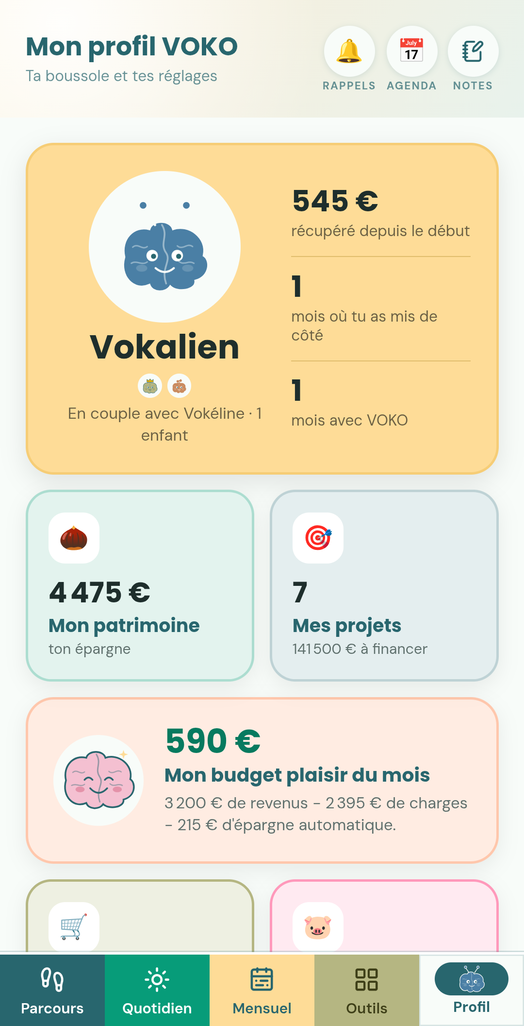 Onglet Profil de l’appli VOKO
