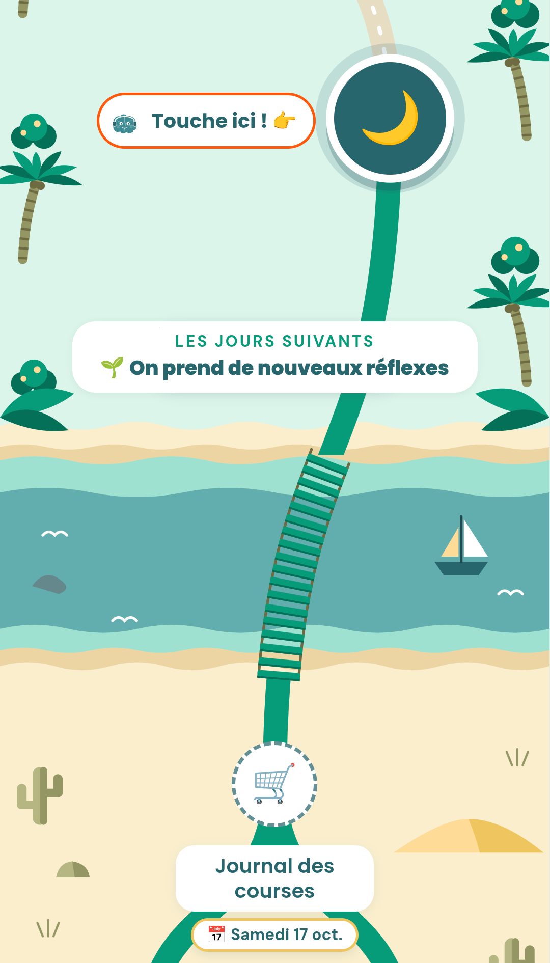 Mon parcours dans l’appli VOKO : le journal des courses, puis le ponton sur la mer