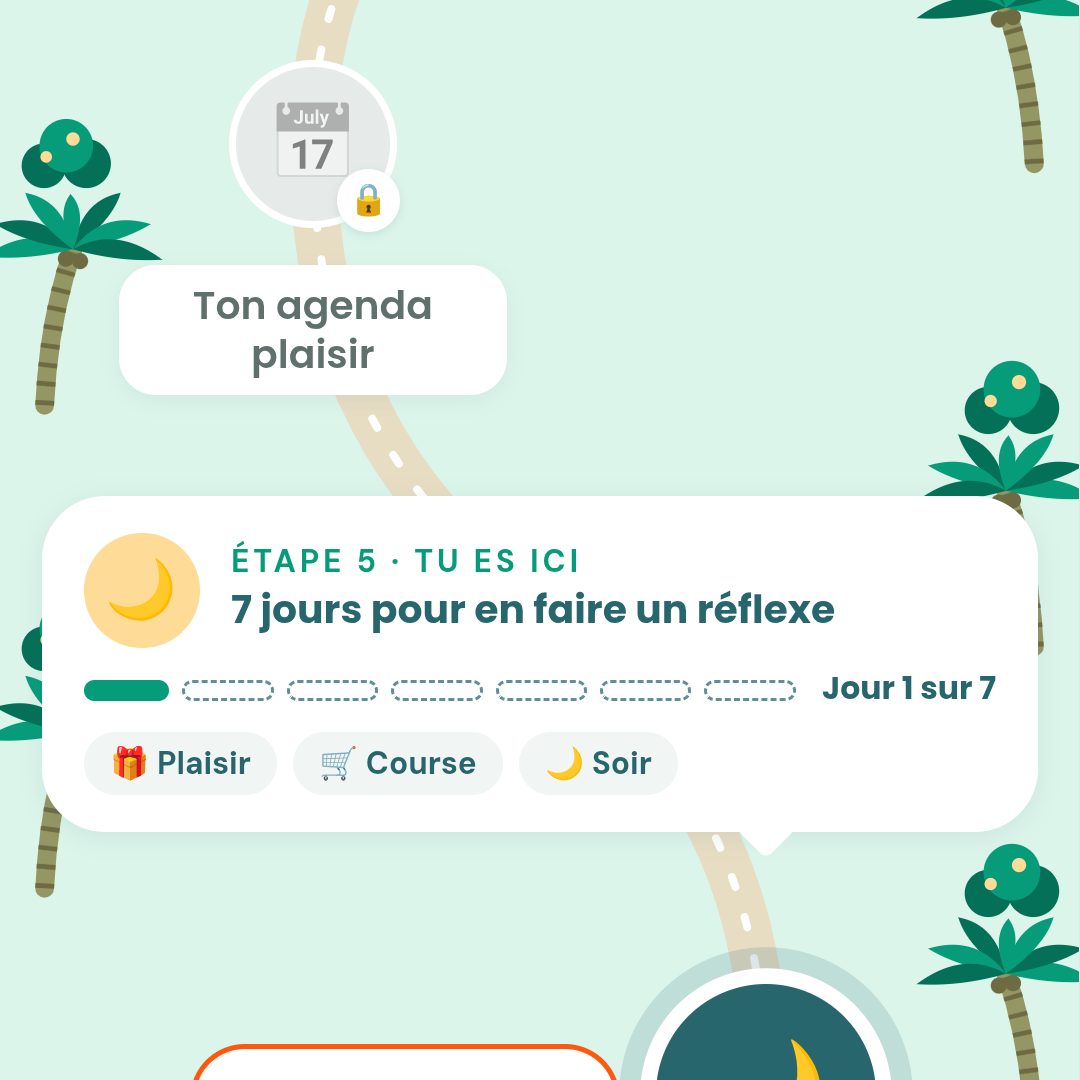 Le deuxième palier de Mon parcours, dans la forêt : 7 jours pour en faire un réflexe et Ton agenda plaisir